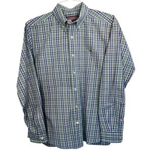 Vineyard Vines Men's Large Whale Shirt – Green/Blue/White Plaid –‎ 100% Cotton
